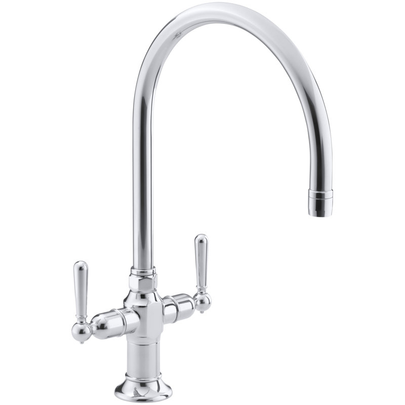 HiRise Single Double Handle Kitchen Faucet, Polished Stainless