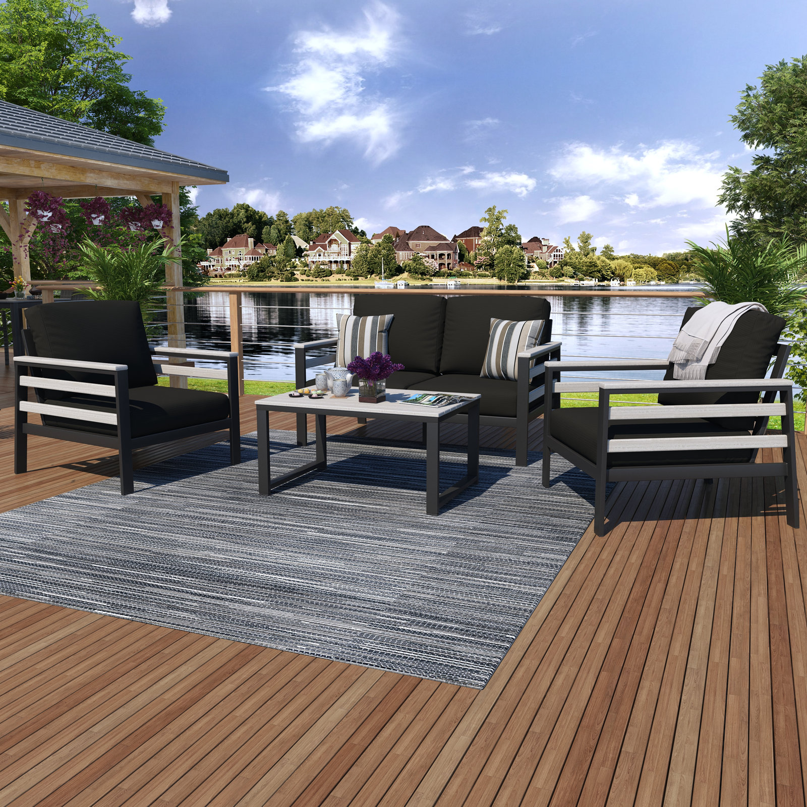 Townsend - Person Patio Conversation Set with Cushions, Canvas Black Sunbrella® Canvas