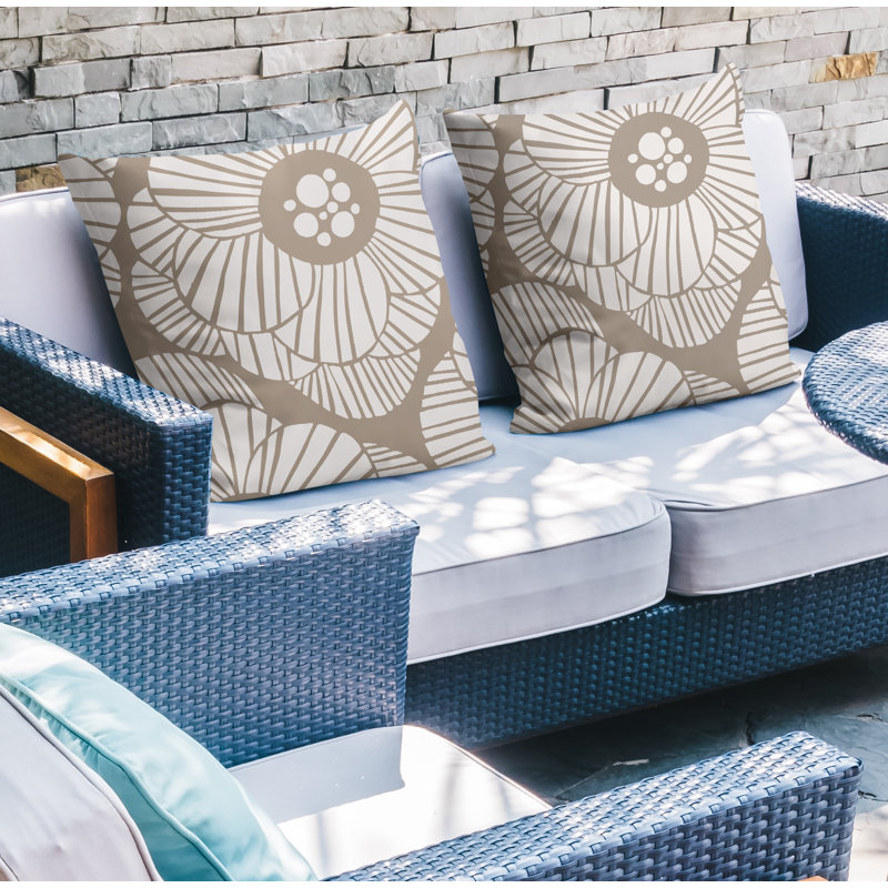 No Decorative Addition Outdoor Reversible Throw Pillow, Beige, 16" x 16"