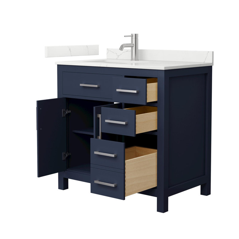Beckett 36" Freestanding Single Bathroom Vanity with Quartz Top, Brushed Nickel, Giotto Quartz, Dark Blue