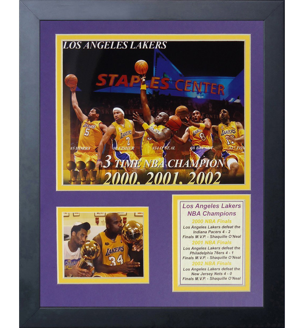 2000-2002 Los Angeles Lakers Three Peat Champions Framed Memorabilia Legends Never Die