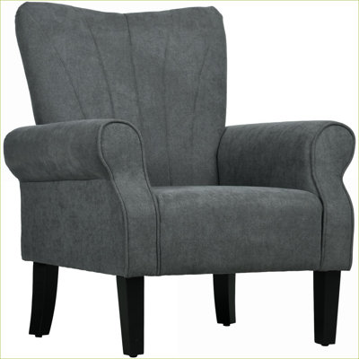 Chaises d'appoint | Chaise rembourrée en tissu de style Mid-Century pour le salon | Gris foncé | Bois
