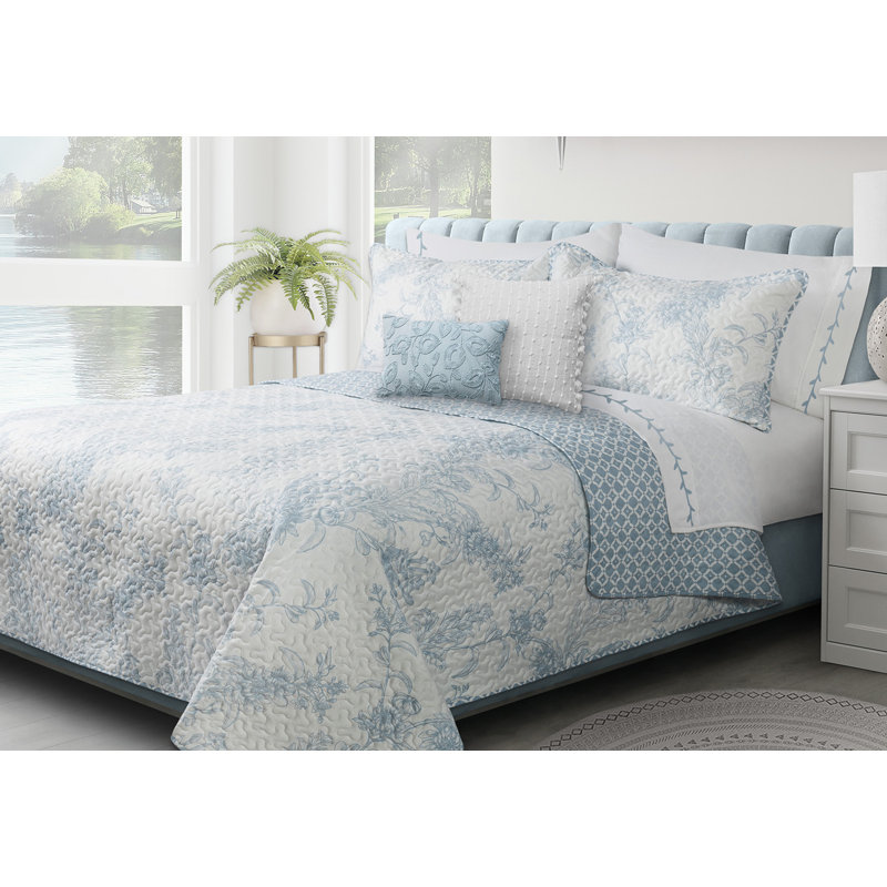 Ensemble de courtepointe réversible en microfibre , Bleu, Courtepointe double / grand et 2 taies décorative