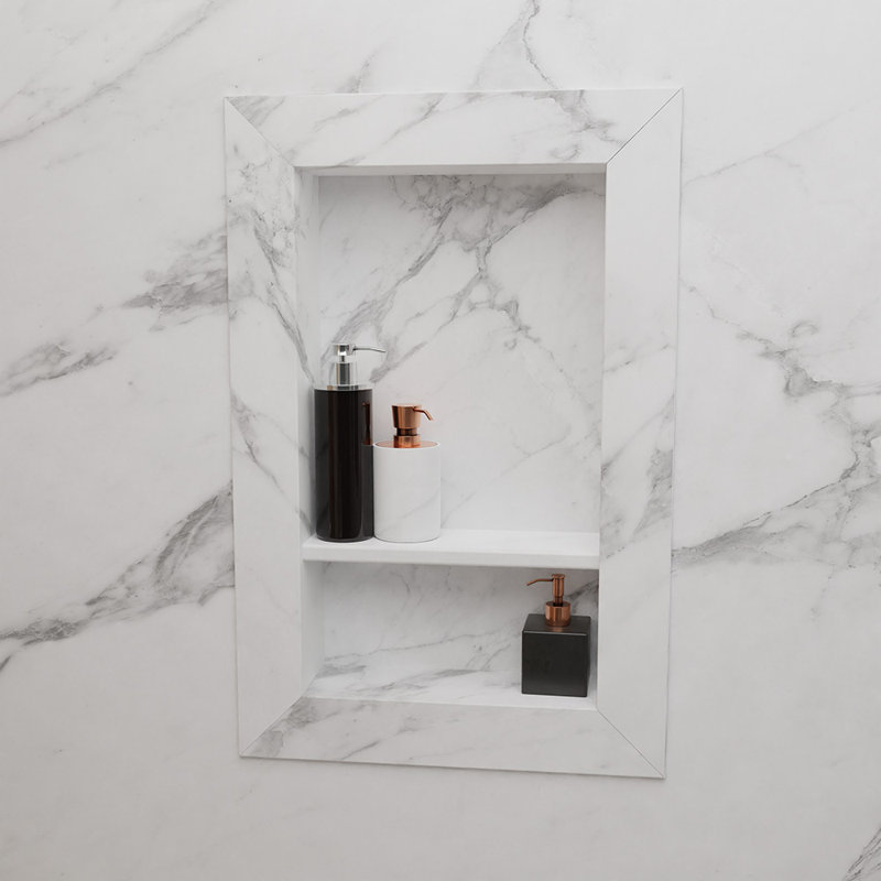 FlexStone 17"W x 26"H Recessed Shampoo Caddy in Calacatta White, Calacatta White