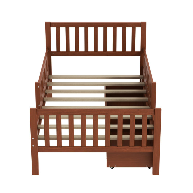 Curits 2 Drawers Platform Bed with Guardrails, Twin, Walnut