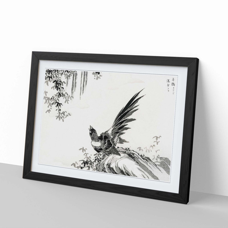 Japanese Magpie by Numata Kashu - Framed Print, 48cm H x 65cm W x 2cm D, Black Framed