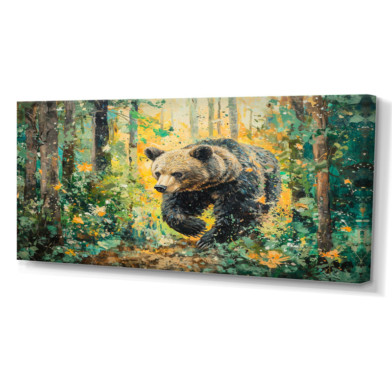 Ours dans la forêt printanière II - ours, art mural, H 28 po x l 60 po, Ne s’applique pas, Toile tendue