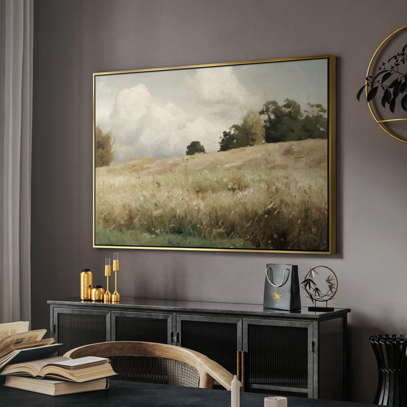 Paysage rétro - DCCCLXIV - reproduction encadrée sur toile, Or, H 25 po x l 37 po