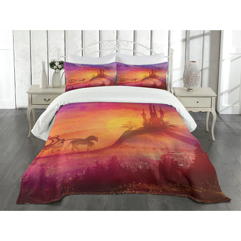 Ambesonne Gothic Bedspread Medieval Castle, King Bedspread + 2 Standard Shams