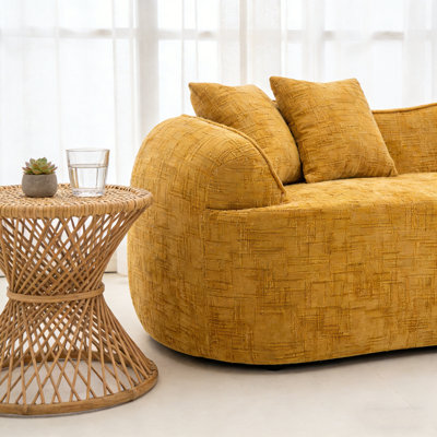 Canapé en velours courbé jaune moutarde 2 places - Design compact et confortable pour les petits salons ou chambres