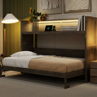 Lit simple TG avec bureau, charge, gris délavé, capacité de 500 lb, pin massif et, idéal pour les chambres d'amis de bureau à domicile