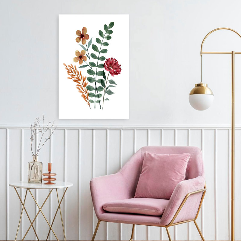 Aquarelle rustique, fleurs délicates, art abstrait d'automne, H 24 po x l 16 po