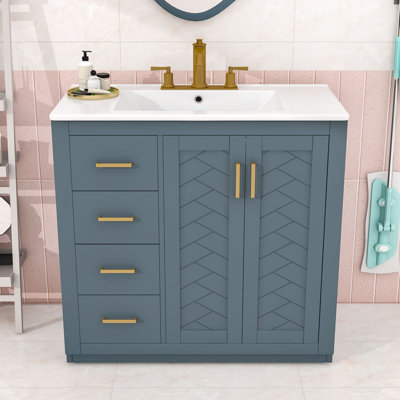 Bathroom Vanity with Wood Frame and Sink, Ample Storage