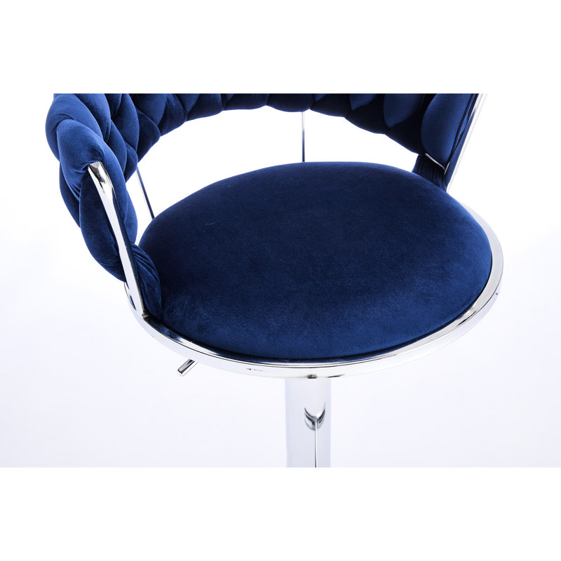2 tabourets de bar en velours bleu - base en métal avec placage pour une apparence attrayante en velours réglable en hauteur, repose-pieds ergonomique