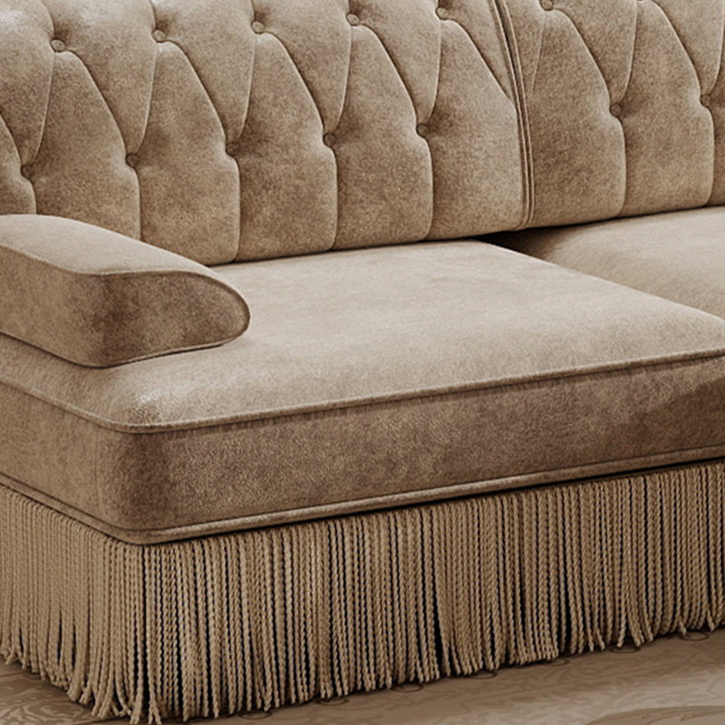 Luxurious Velvet Modular L Shaped Sectional Sofa With Ottoman,3-Seater Chesterfield Sofa With Tufted Design And Tassel Fringe Skirt