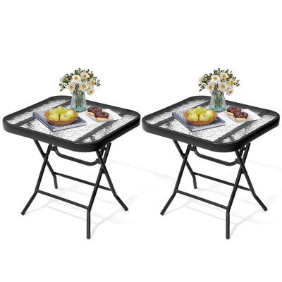 2Pcs Patio Folding Tempered Glass Side Table