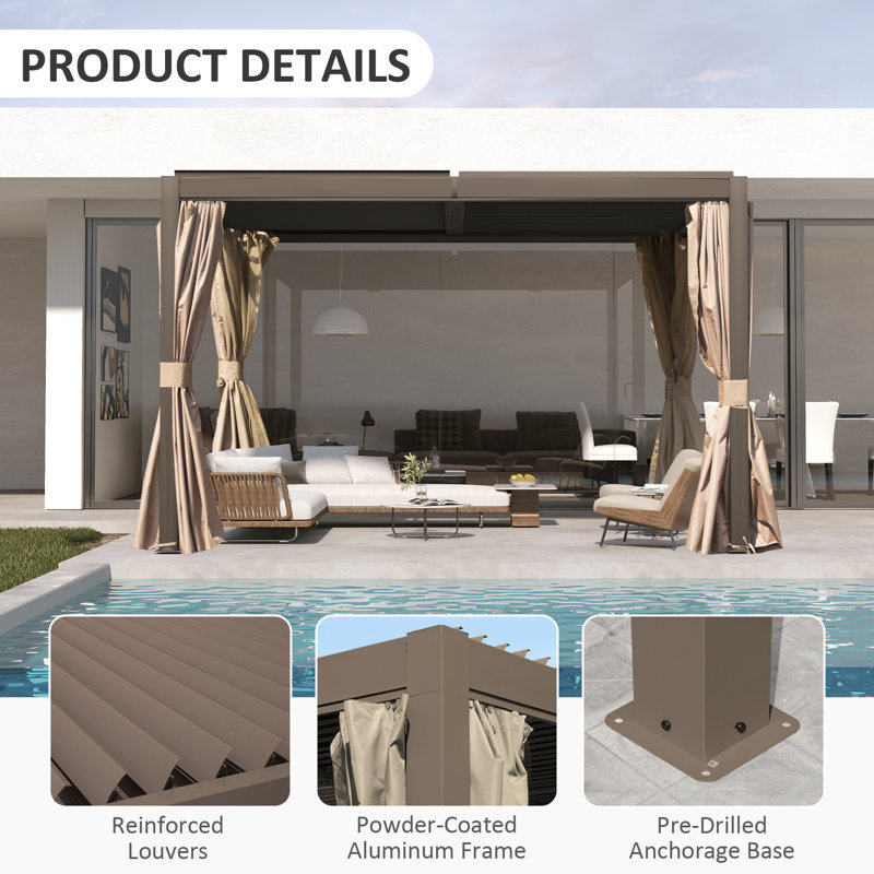 12 Ft. W x 10 Ft. D Aluminum Pergola, Brown