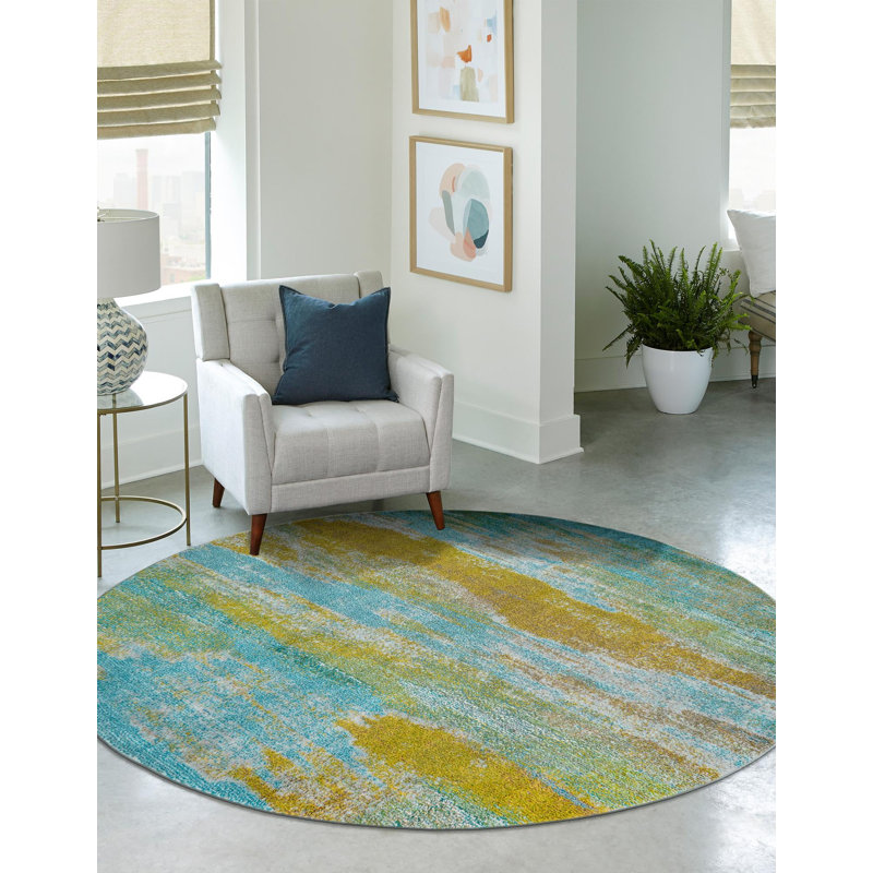 Rizer Washable Abstract Indoor Rug, Round 6'1"