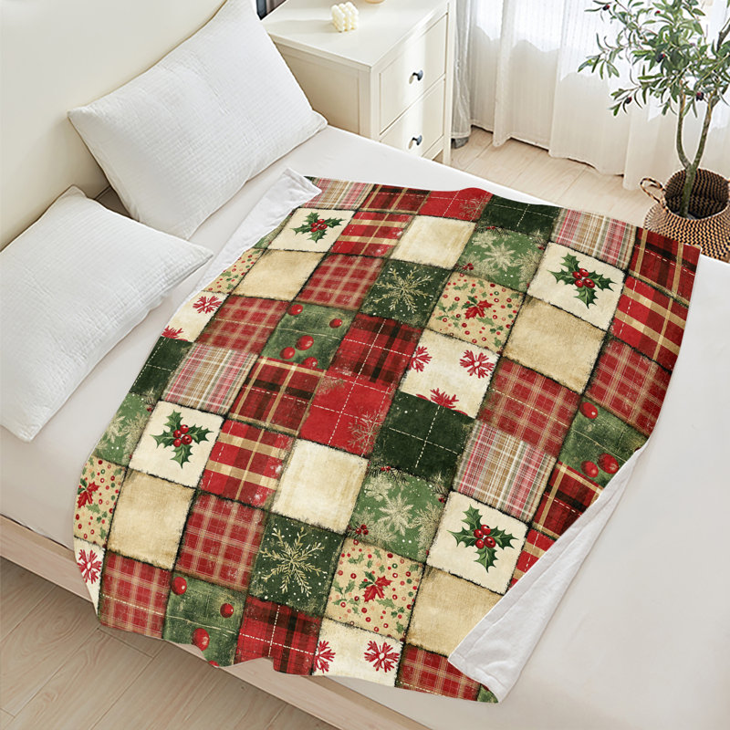 Plaid en flanelle polaire JYK pour Noël, léger, respirant, doux et chaud en microfibre pelucheuse, 127 x 152 cm, motif flocons de neige grunge.
