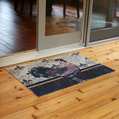 Honea Farmhouse Rooster Brown Rubber Kitchen Floor Mat, 23" x 35"