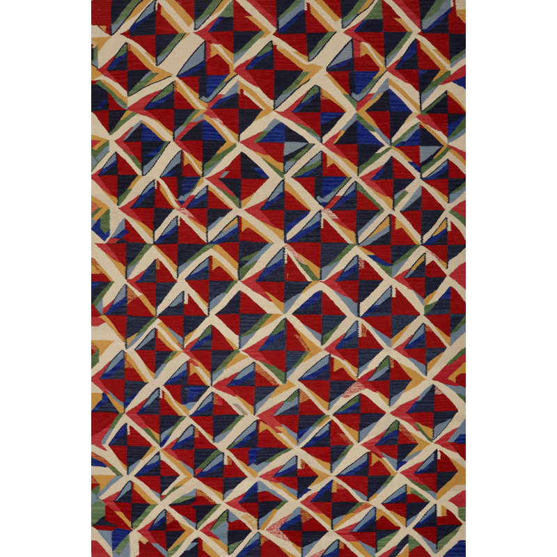 Tapis rouge/bleu handwoven à tissage plat