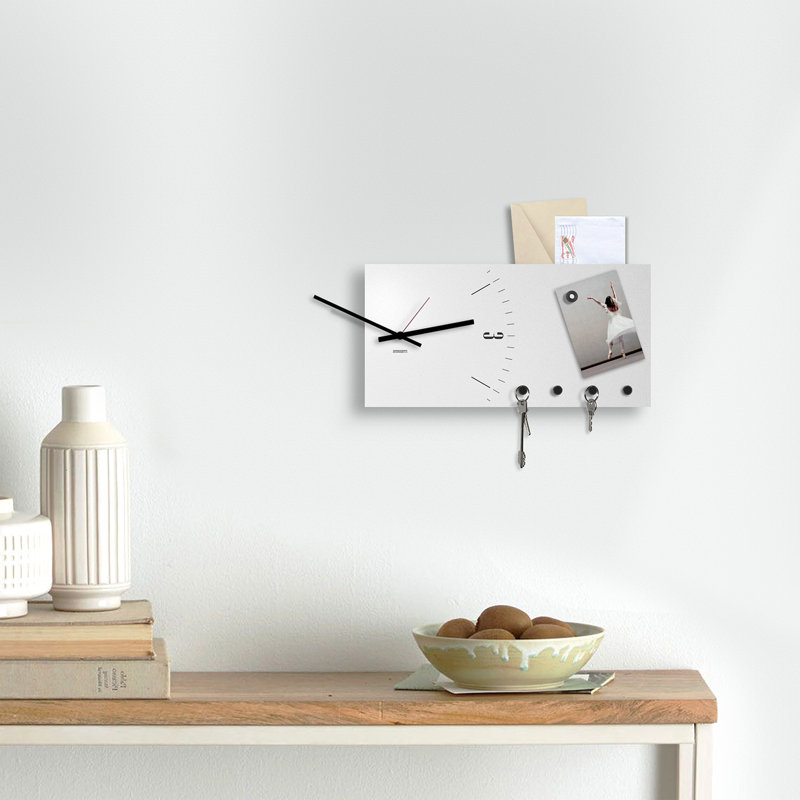 Metal Wall Organizer with Key Hooks, White