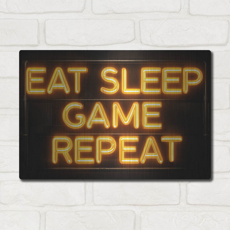  «Eat Sleep Game Répétition» par Ann Klee, art mural en métal, 16 po x 12 po