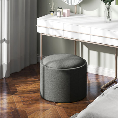 Repose-pieds rembourré en tissu de lin, table basse ronde avec plateau rabattable, gris foncé