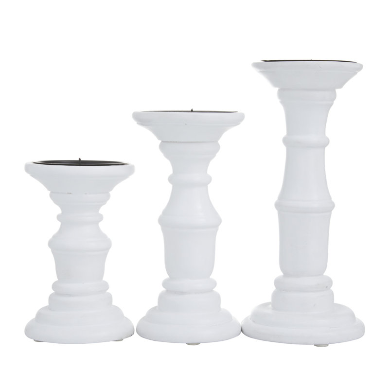 Ensemble de chandelles de table en bois, Blanc, H 8,05 po x l 4 po x P 3,95 po