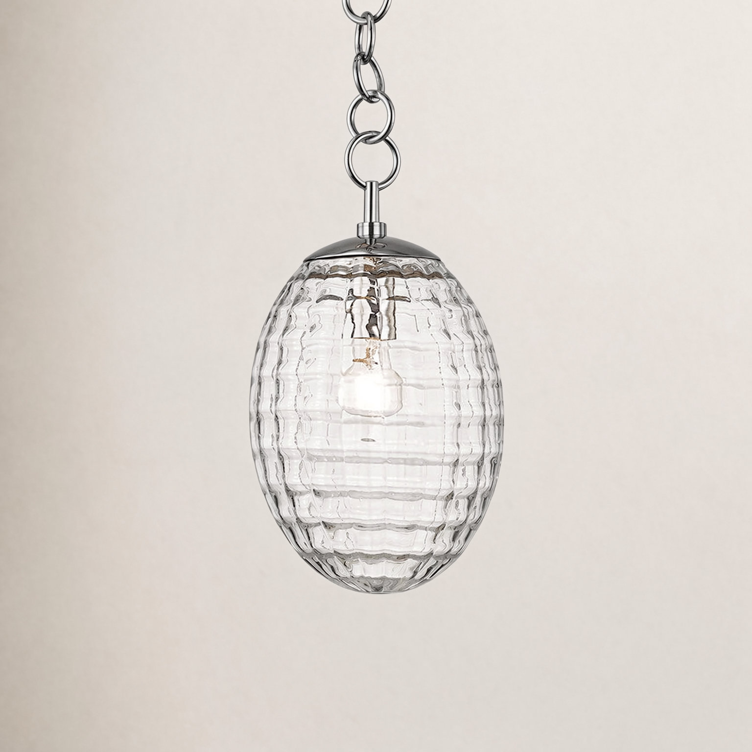 Attleboro Single Light Glass Pendant, Polished Nickel