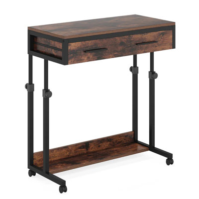 Office Table,Compact Desk with wheels,Height Adjustable Writing Desk,Mobile Coffee Table