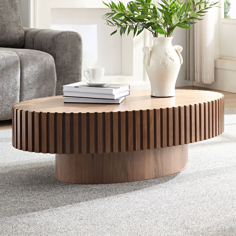 Oval Coffee Table, Espresso Wood, 13.38" H x 43.7" W x 24.8" D