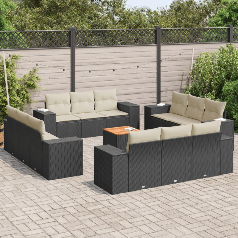 Ensemble de canapé de jardin noir, blanc crème, Coussin blanc crème / structure noire