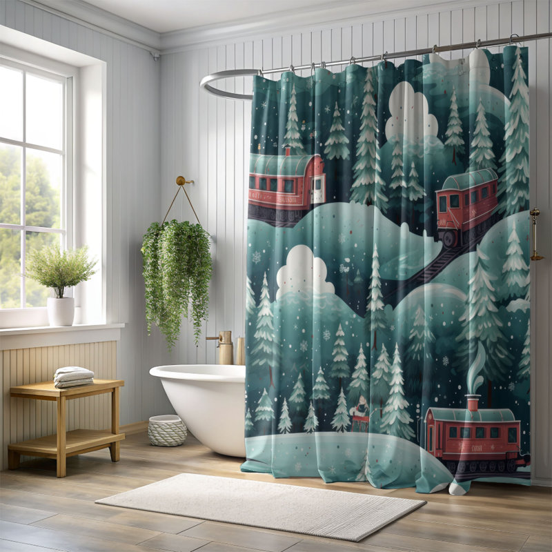 Rideau de douche Winter Train - Premium, H 74 po x l 71 po