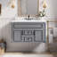 Meuble-lavabo mural 36 po avec lavabo en céramique, style français simple, tiroirs à fermeture en douceur et compartiments de rangement-130139906