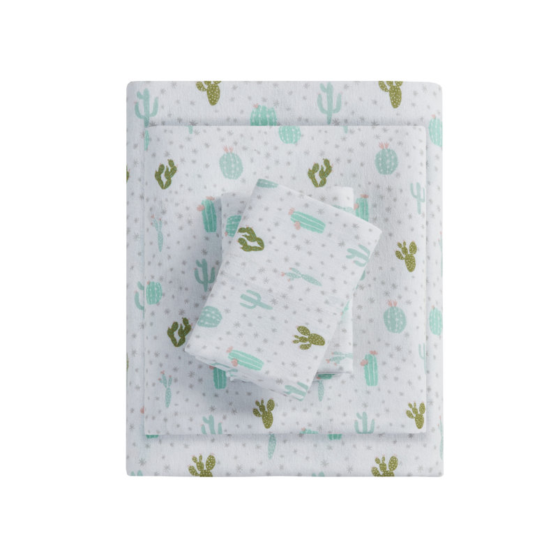 Full Gray Cotton Flannel Penguin Print Sheet Set