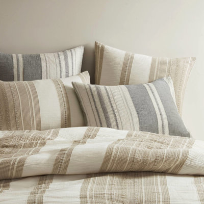 3Pcs King/ King Comforter - Earthy Tones Striped Pattern, Ultra Soft 100% Cotton, For Year Round 3 Pcs Aesthetic With Waffle, And Comfortable