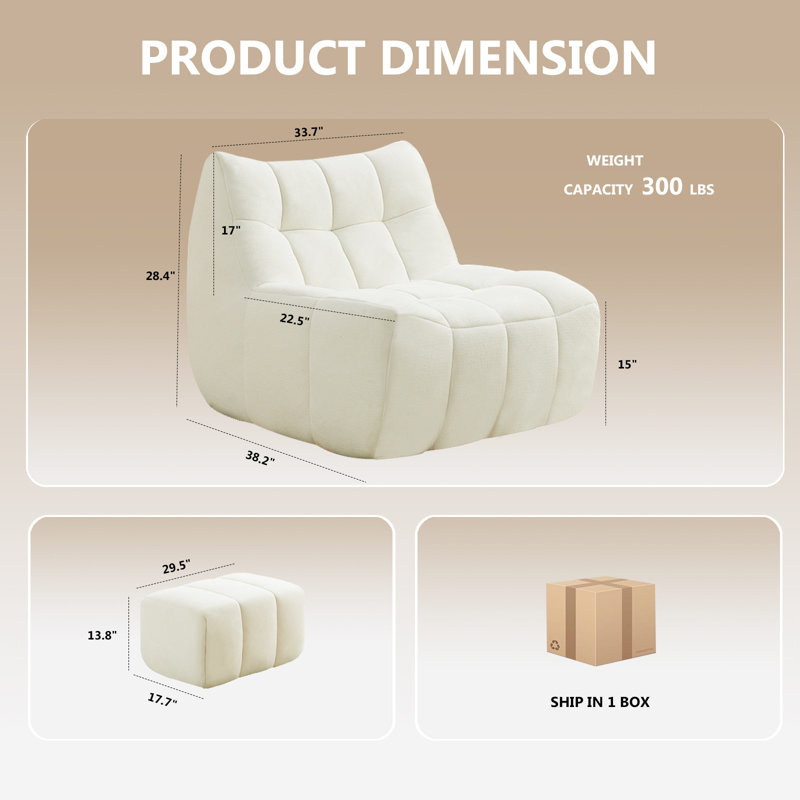 Fauteuil à billes 33,7 po avec repose-pieds, Blanc
