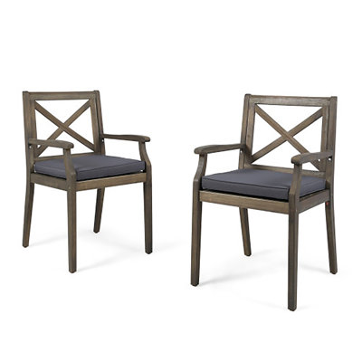 2-Piece Modern Upholstered Dining Chair Set with Grey Cushions, Solid Wood Frame Side Chairs