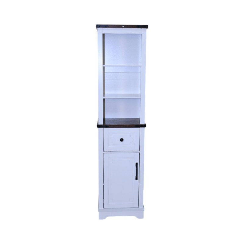 Narrow Cabinet,Bathroom Storage Cabinet, Farmhouse Storage Cabinet With Adjustable Shelves & Storage Drawer, Tall Linen Tower For Bathroom, Living Room,  With Black (Top)