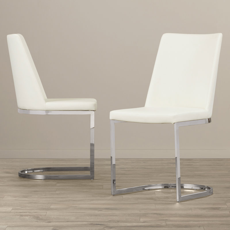 Chromium 18.1'' H Faux Leather Upholstered Metal Side Chair, PU+Sponge - White