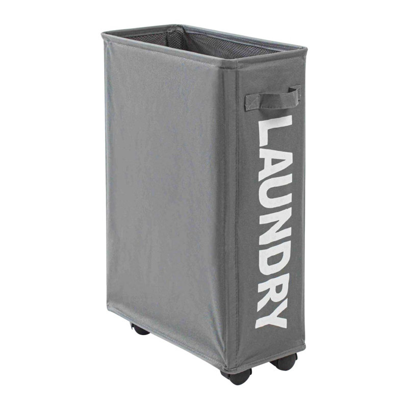 Rolling Laundry Hamper with Handles, Black, 22.8 H" x 15.4 W" x 7.3 D"