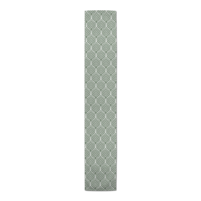 Iryna Geo Leaf Pattern On Gray 5 Table Runner, Green