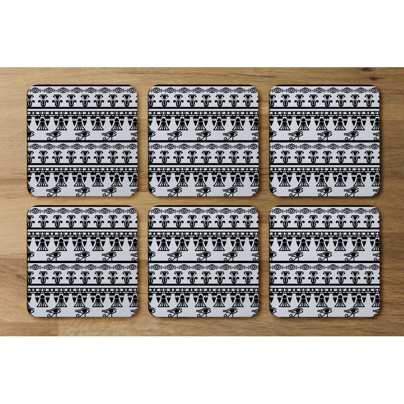 Square 6 Piece Coaster Set, White/Black