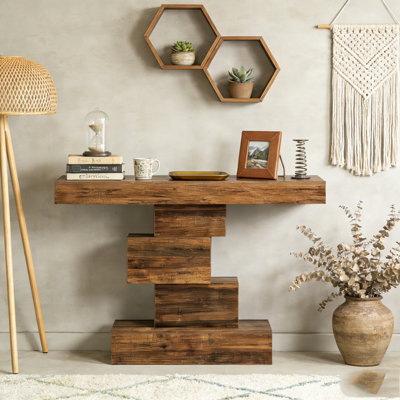 Wood Sofa Table Accent Table with Geometric Base