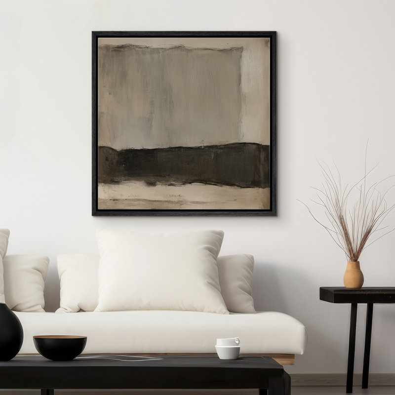 Neutre beige noir minimaliste paysage abstrait, décoration murale pour le salon, H 24 po x l 24 po x P 1,5 po, Noir