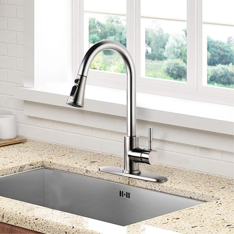 Brushed Nickel Kitchen Faucet, Stainless Steel, 360 Swiveling Spout, Pull Down , 1.8Gpm Flow Long-Lasting, Rotatable, Nickel