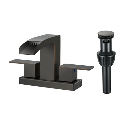 Modern Two Hole Waterfall Centerset 4" 2-handle Bathroom Faucet with Pop Up Drain Assembly