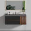 Meuble-lavabo 48 po en noyer avec lavabo en quartz noir mat et tiroirs noirs et une porte, meuble-lavabo mural flottant pour salle de bain moderne, lavabo noir mat, pré-assemblé