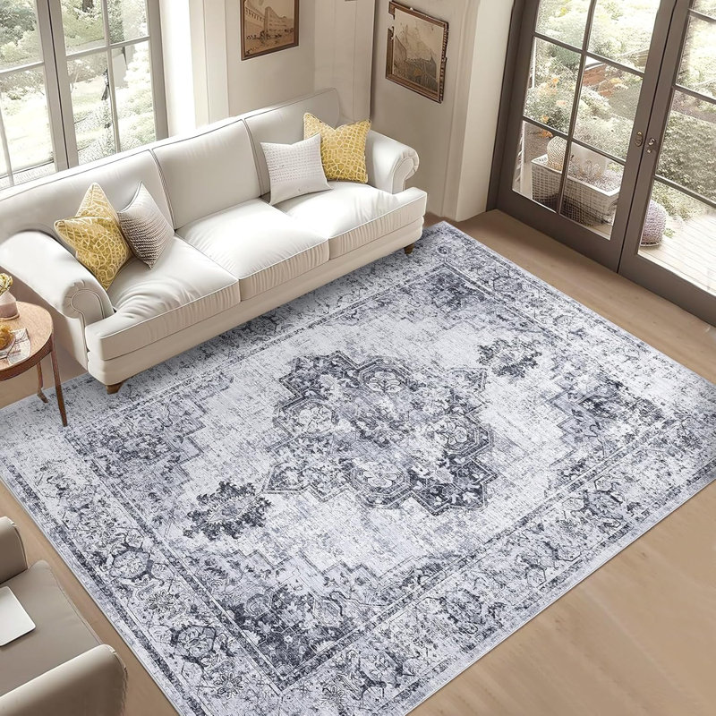 Tapis de salon intérieur rétro pour salle de bain, Rectangulaire 8 pi x 10 pi